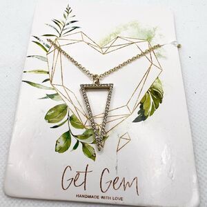 🍭4/$20 New Get Gem Pave Rhinestone Studded Gold Triangle Necklace